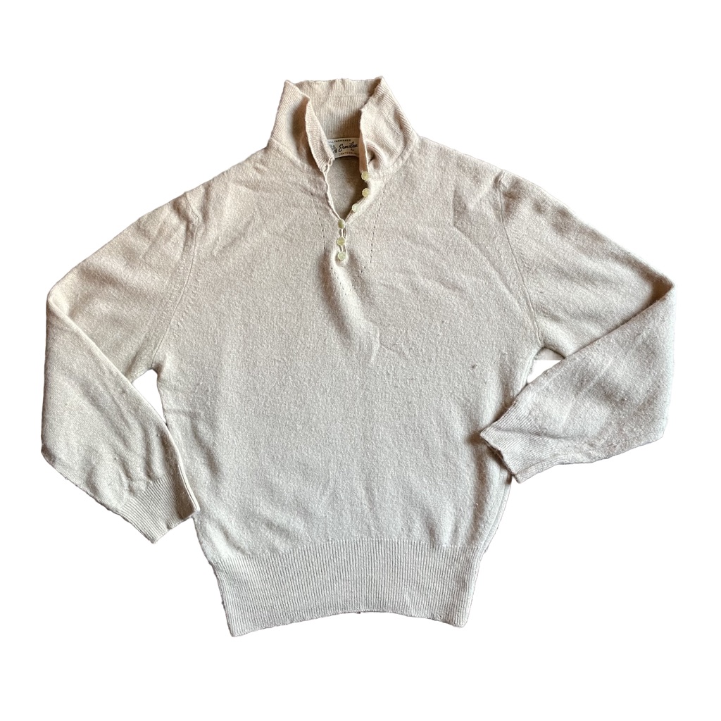 Vintage Womens Beige Wool Collared Sweater